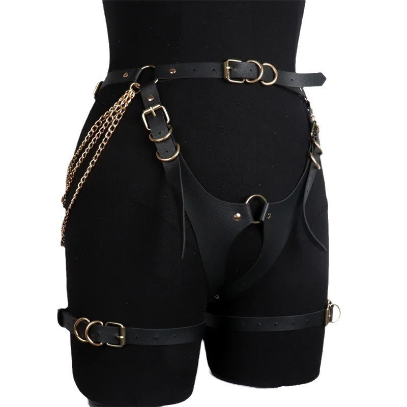 New trendy adult sexual products, couple's sexual restraint clothing, leggings chain with leather belt